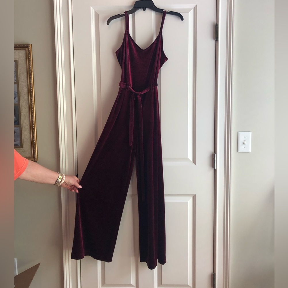 Burgundy velvet jumpsuit